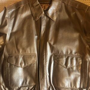 Men's medium brown Leather Jacket - Classic Front Pocket Design size L